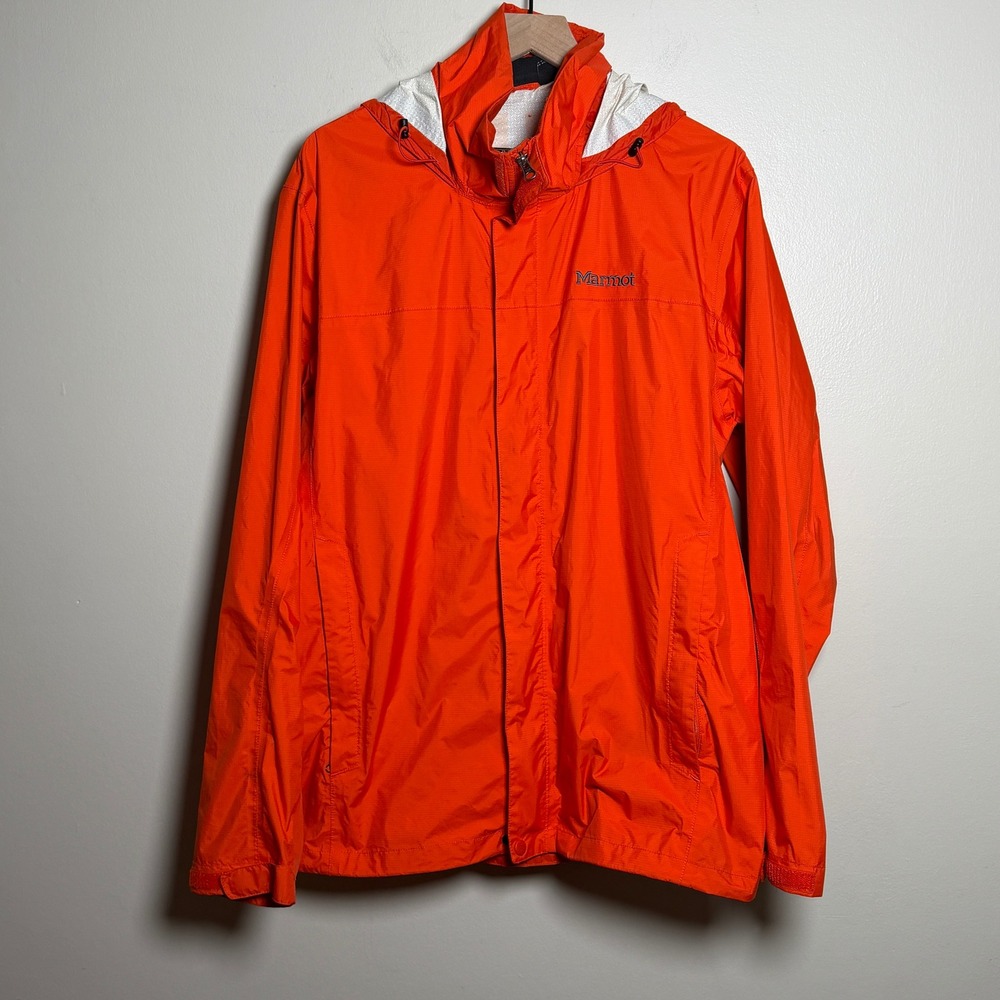 Marmot Mens Jacket XL Orange Hooded G41200 Full Zip Ripstop Rain Windbreaker